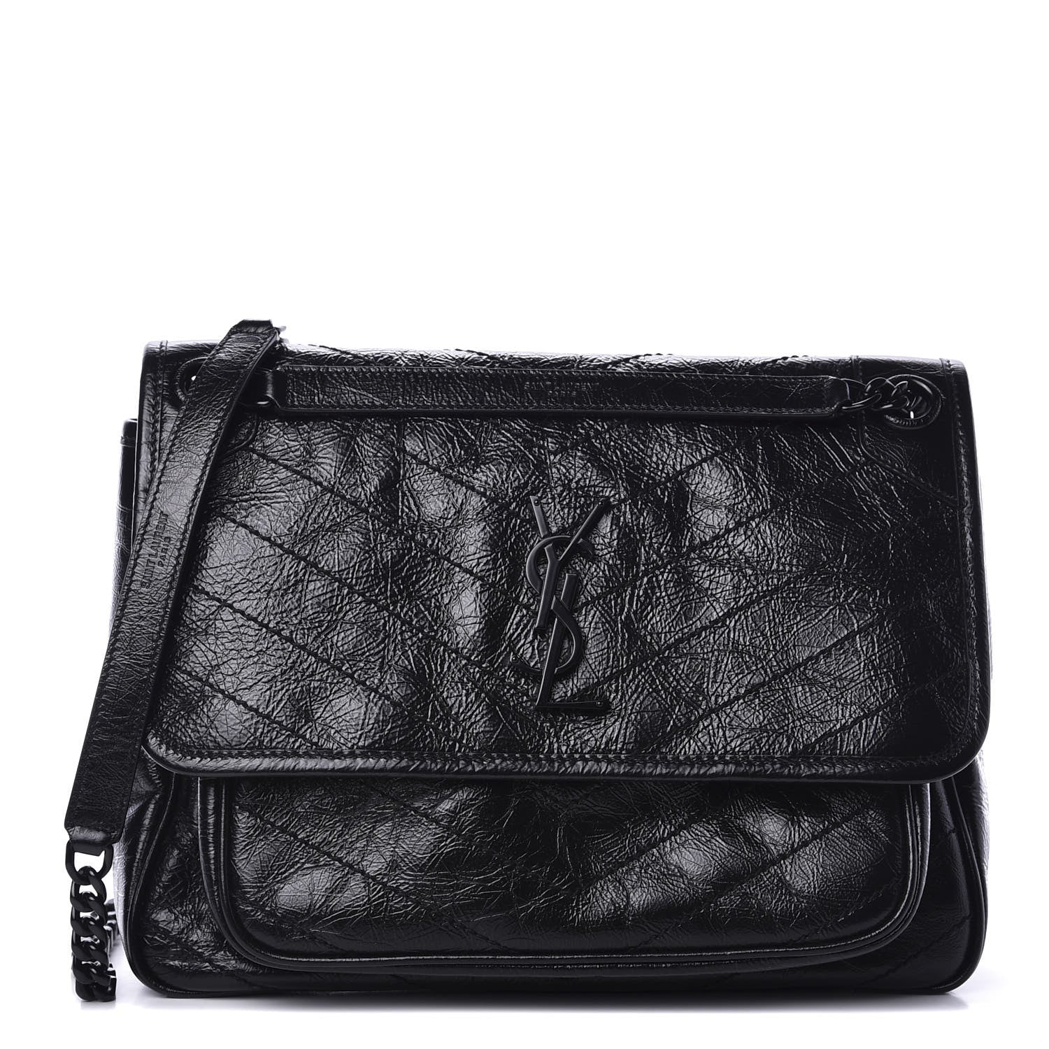 Saint Laurent Crinkled Calfskin Matelasse Monogram Medium Niki Chain Satchel Black 1 of 10