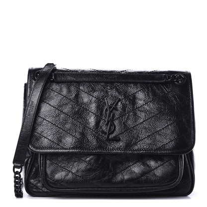 Saint Laurent Crinkled Calfskin Matelasse Monogram Medium Niki Chain Satchel Black 1 of 10