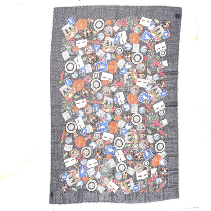 Gucci Wool Monogram Courrier Fringe Shawl Black Light Grey 1 of 4