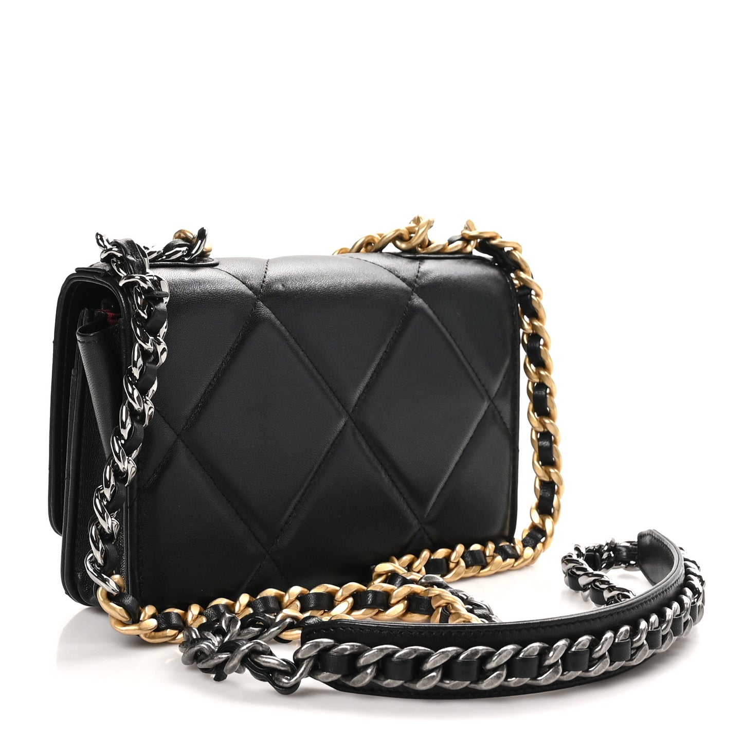 Lambskin Quilted Chanel 19 Wallet On Chain WOC Black