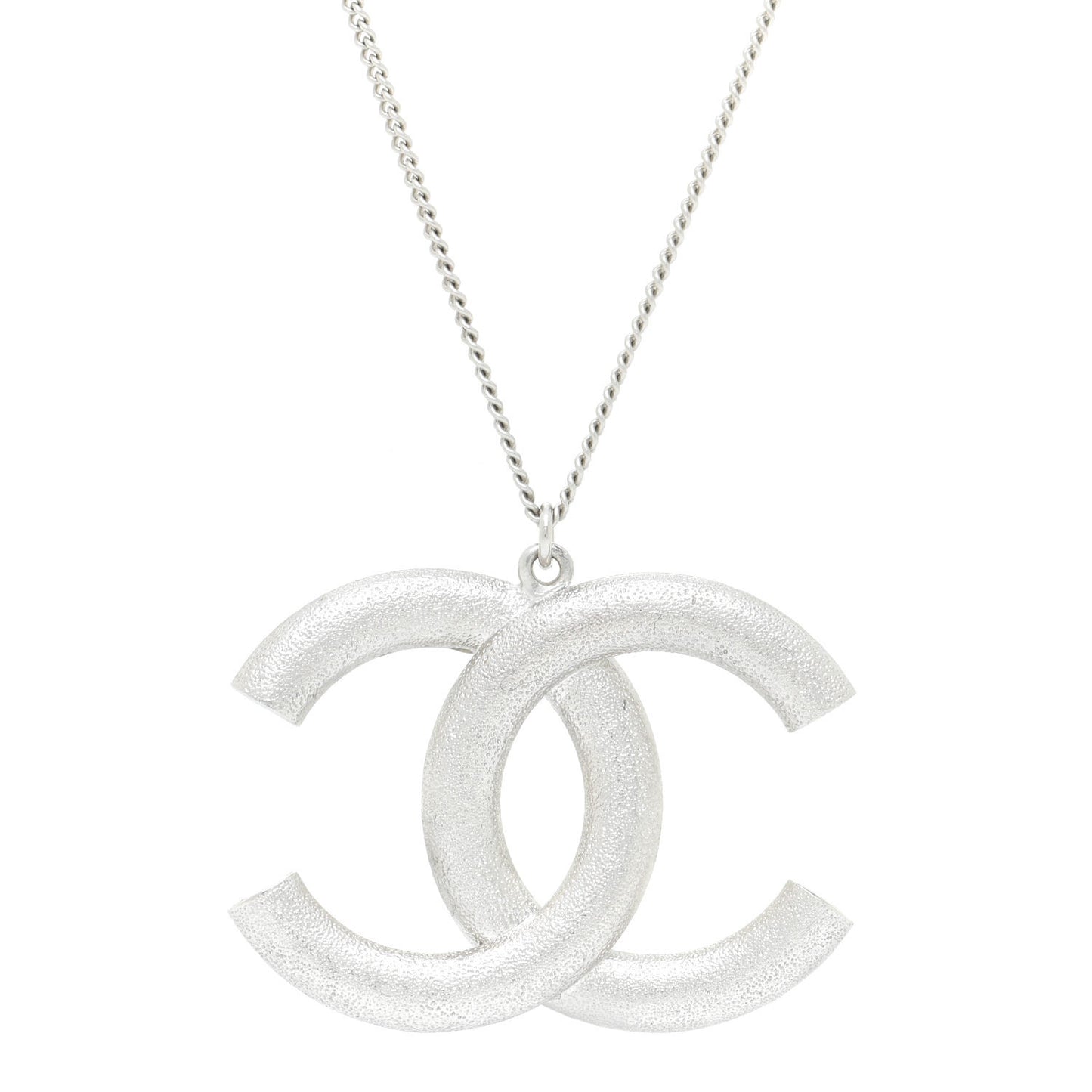Baguette Crystal Large CC Necklace Silver