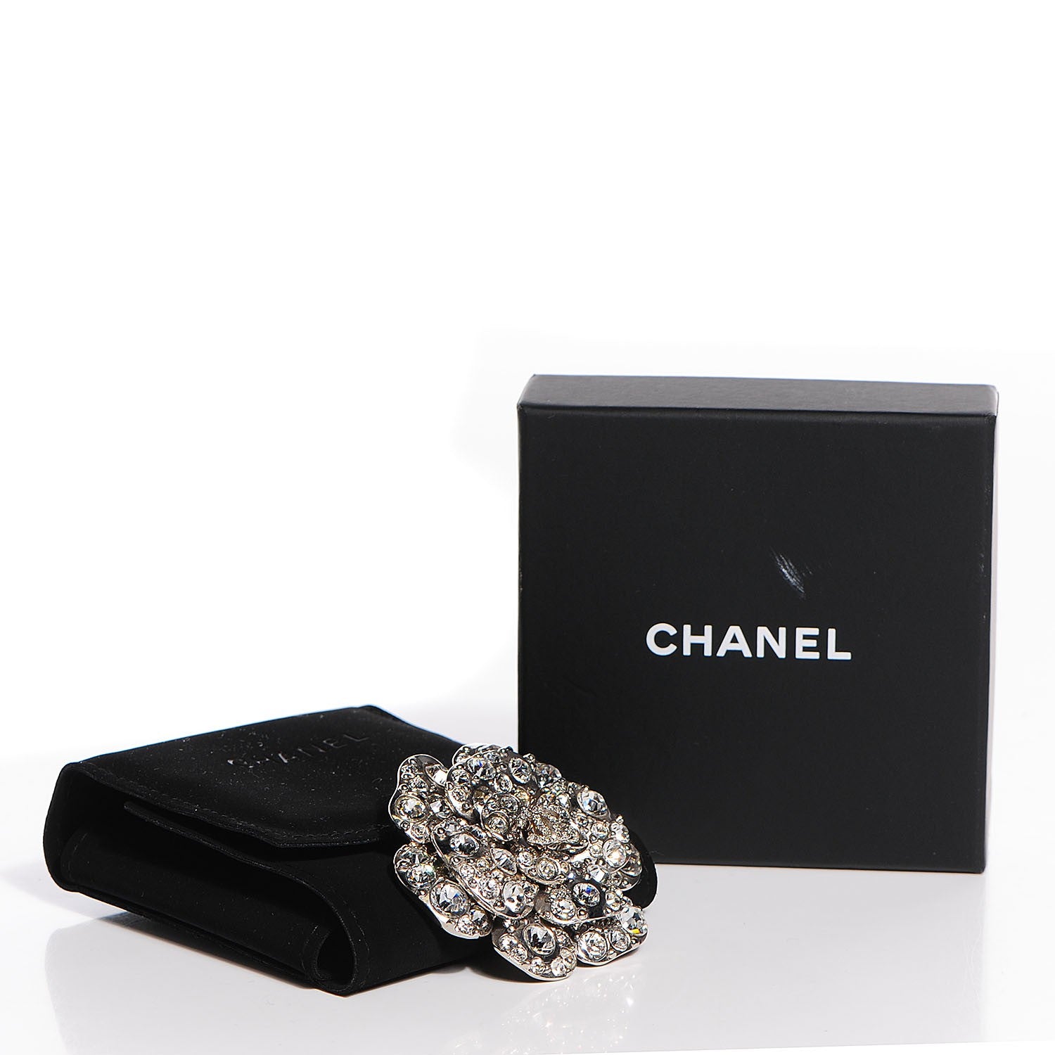 Chanel Swarovski Crystal Camellia CC Brooch Silver 5 of 5