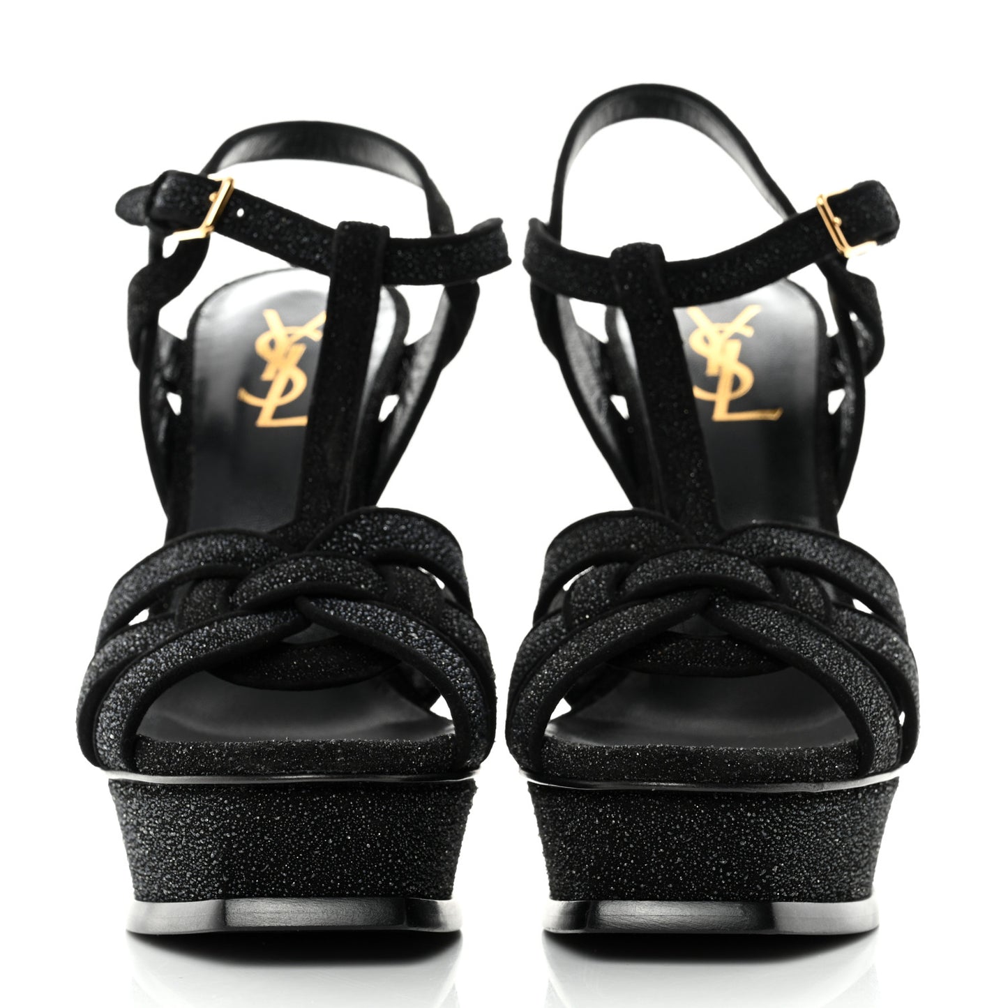 Glitter Effect Calfskin Tribute 105 Platform Sandals 37.5 Black