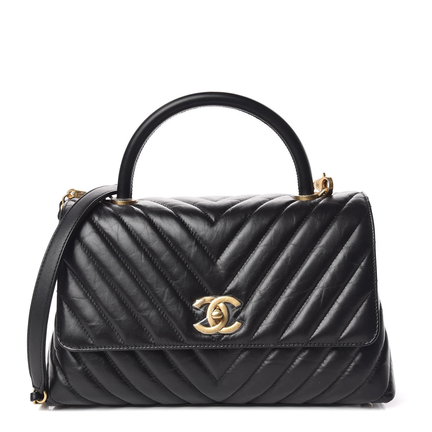 Chanel Calfskin Chevron Quilted Small Coco Handle Flap Black 1 of 12
