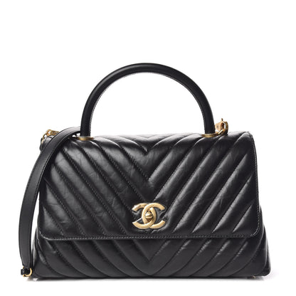 Chanel Calfskin Chevron Quilted Small Coco Handle Flap Black 1 of 12