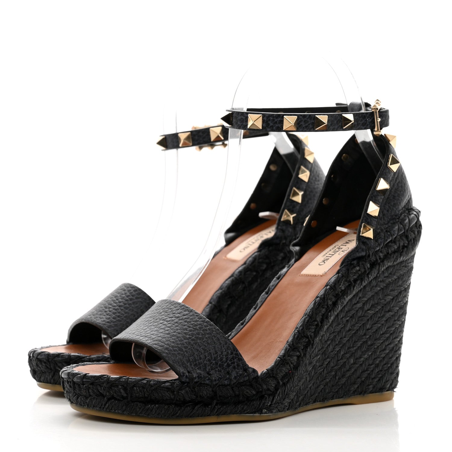 Valentino Garavani Grained Calfskin Rockstud Ankle Strap Espadrille 15/105mm Wedge Sandals 36 Deep Denim 3 of 8