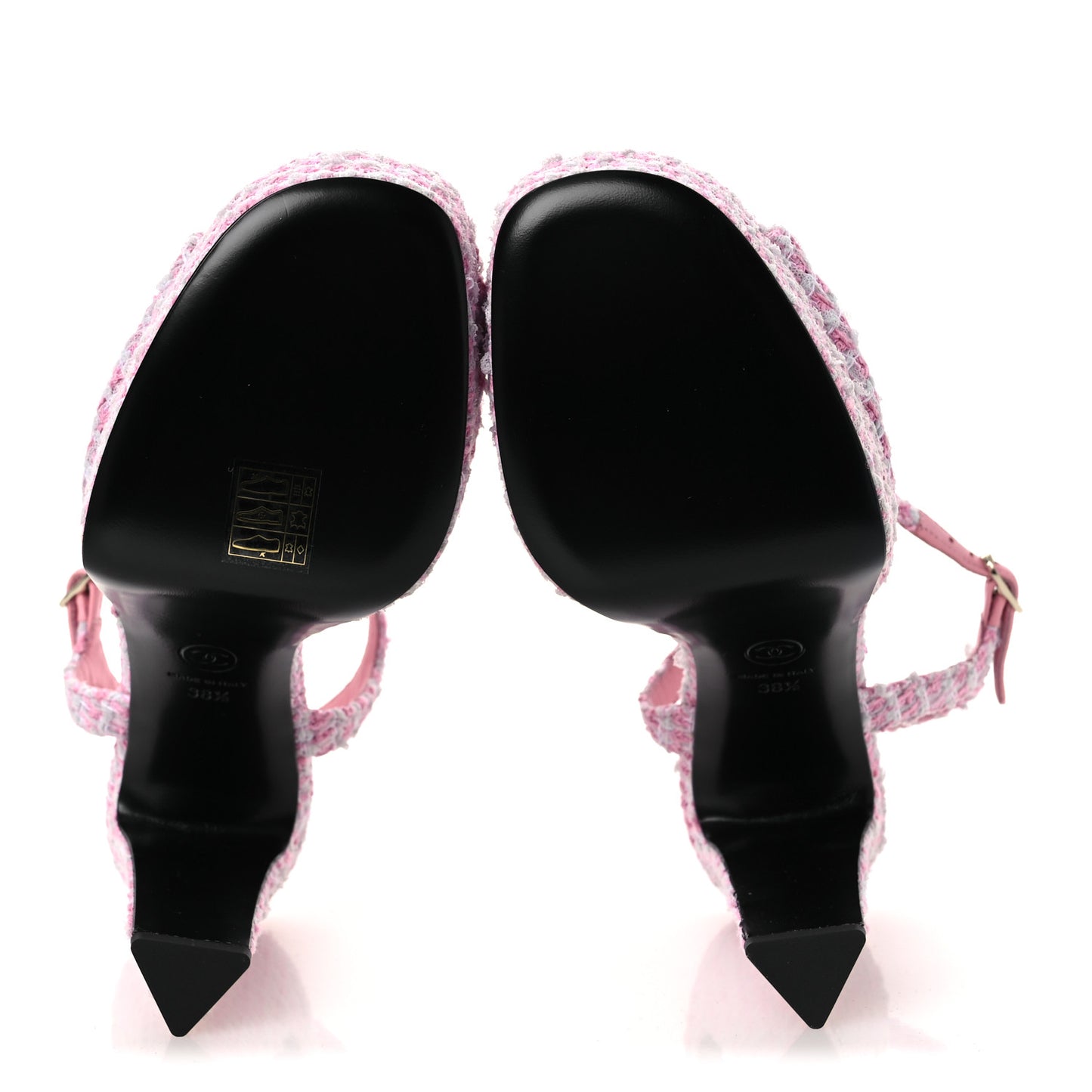 Tweed Crystal CC Platform Sandals 38.5 Light Pink