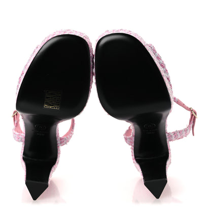 Chanel Tweed Crystal CC Platform Sandals 38.5 Light Pink 7 of 10