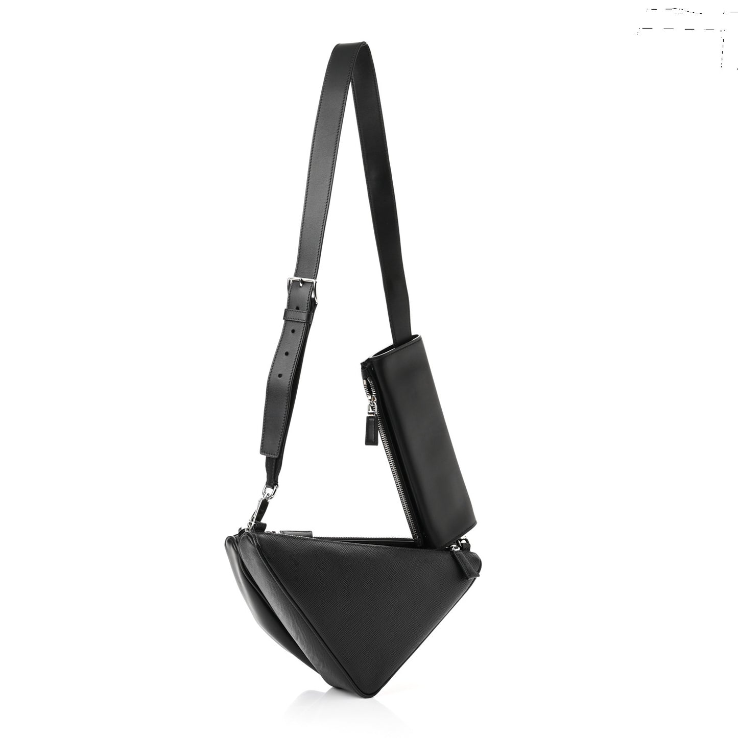 Vitello Saffiano Cuir Double Triangle Shoulder Bag Black