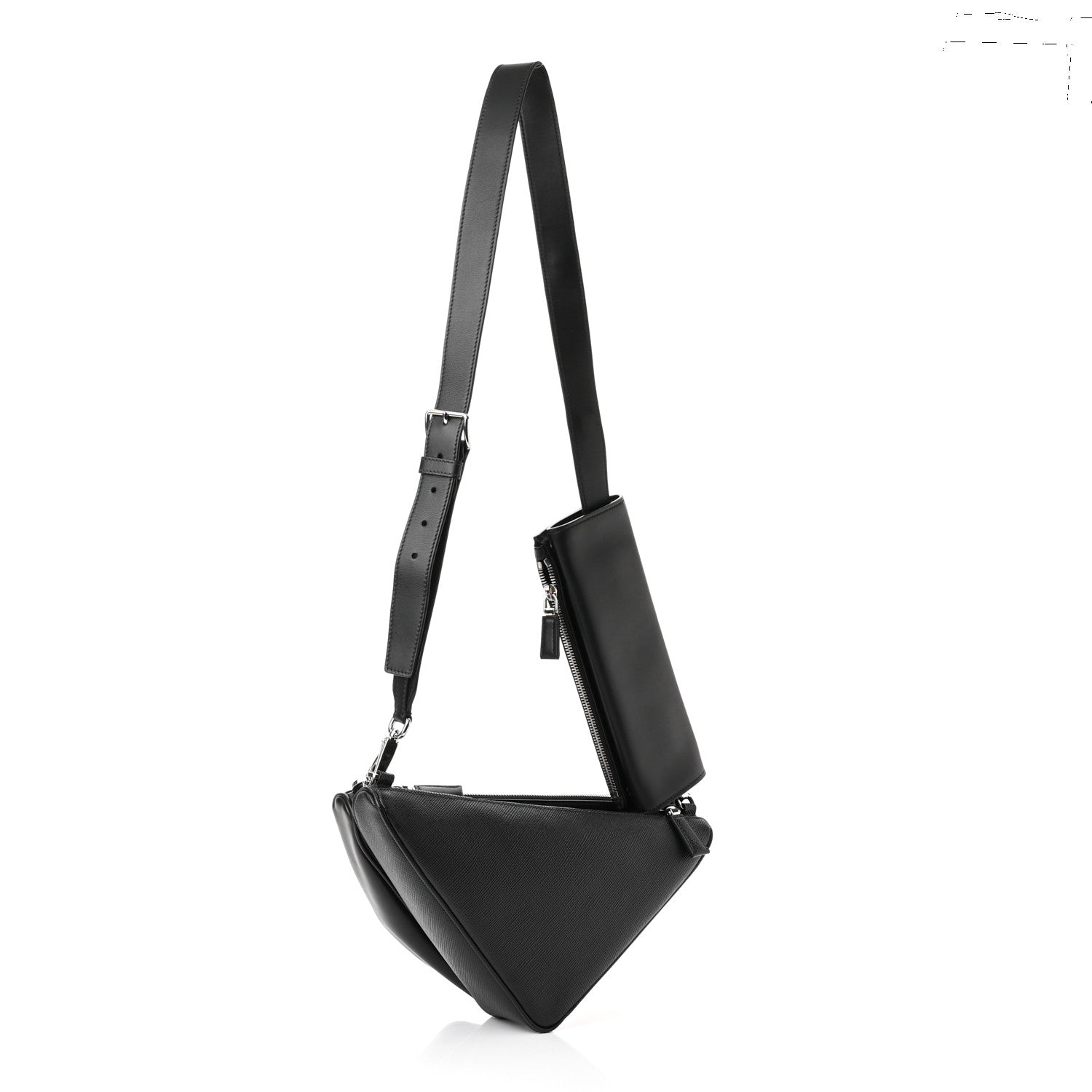 Prada Vitello Saffiano Cuir Double Triangle Shoulder Bag Black 3 of 10