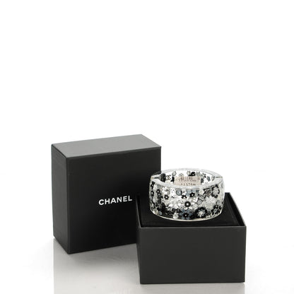 Chanel Resin CC Camellia Cuff Transparent Black White Silver 3 of 4