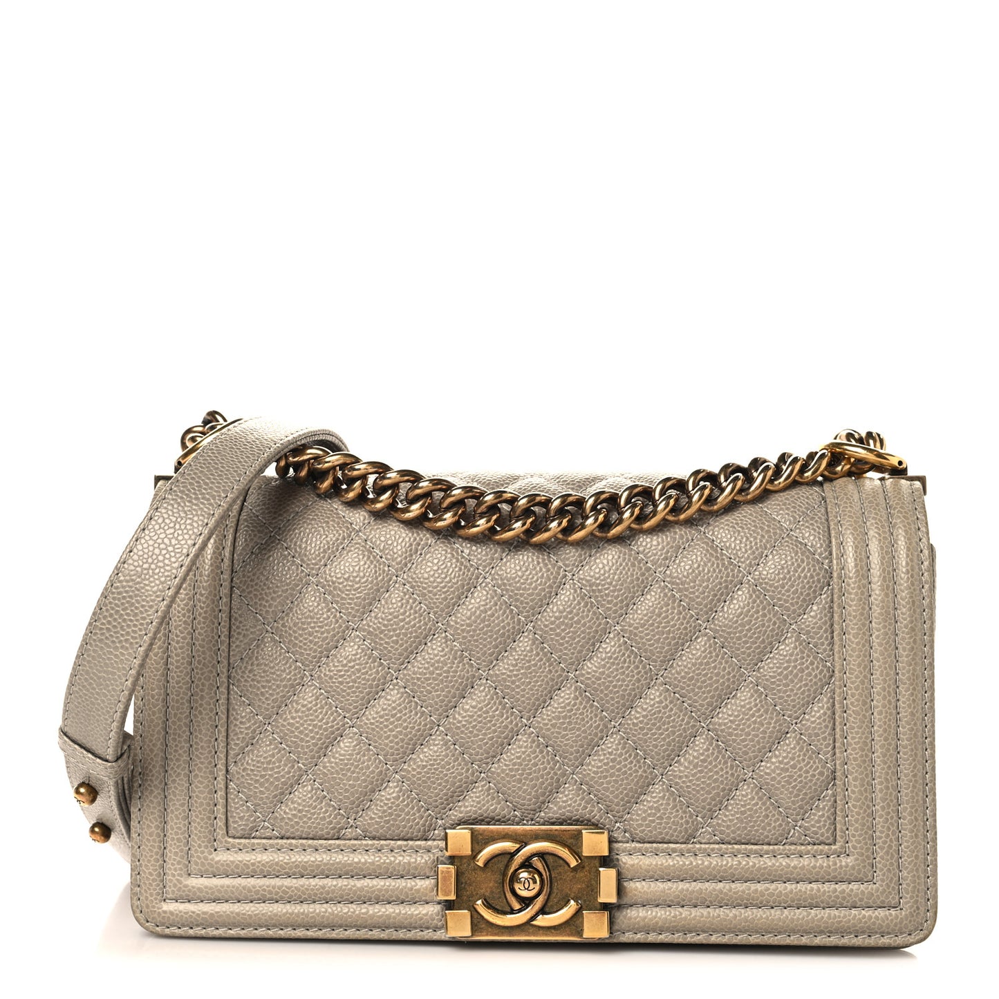 Caviar Quilted Medium Boy Flap Grey