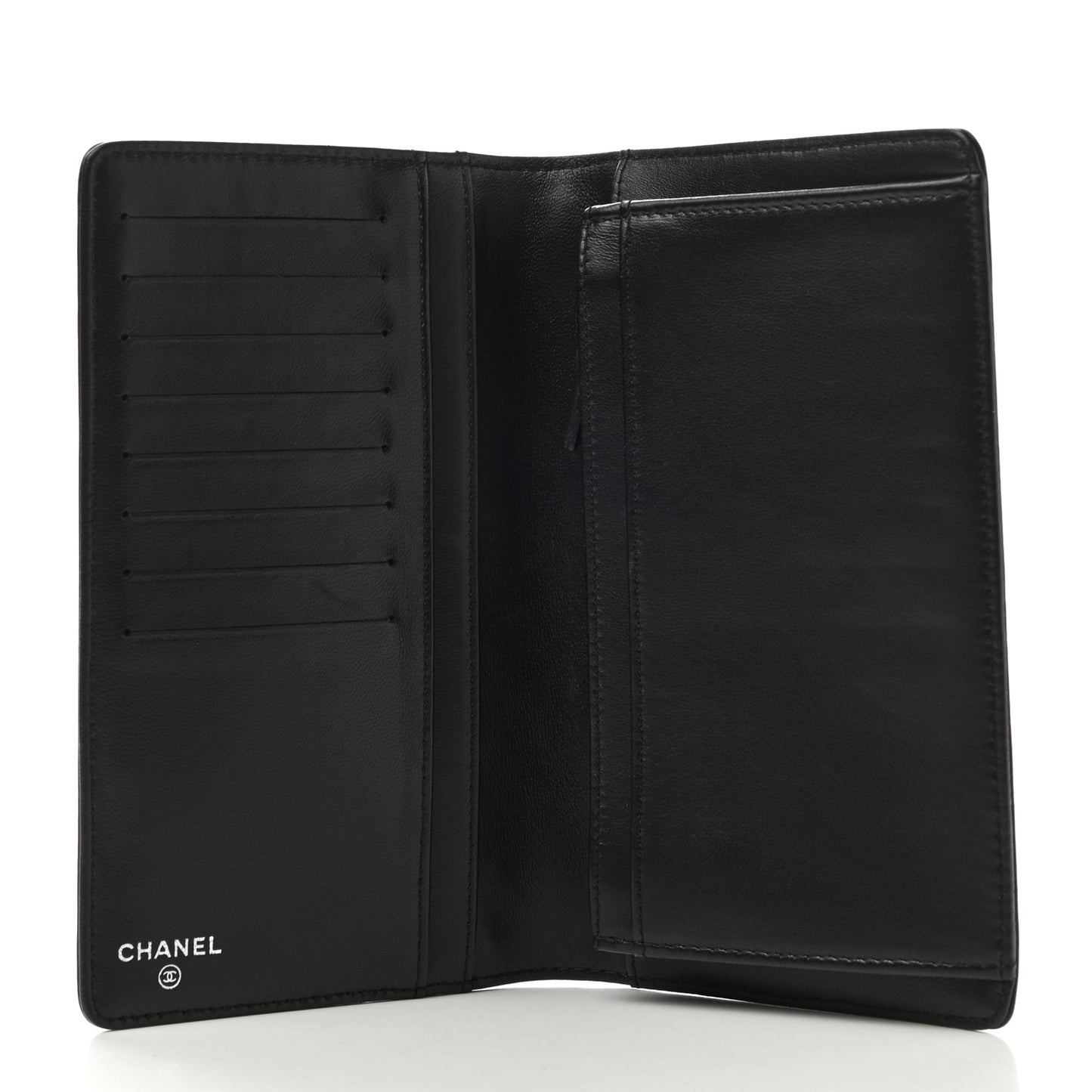 Lambskin Camellia Embossed Yen Wallet Black