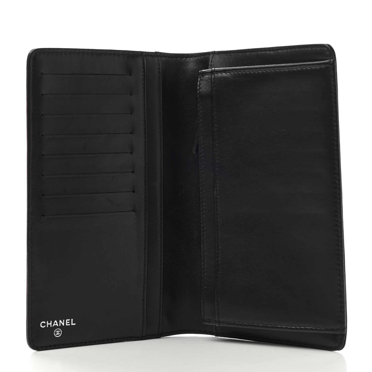 Chanel Lambskin Camellia Embossed Yen Wallet Black 5 of 10