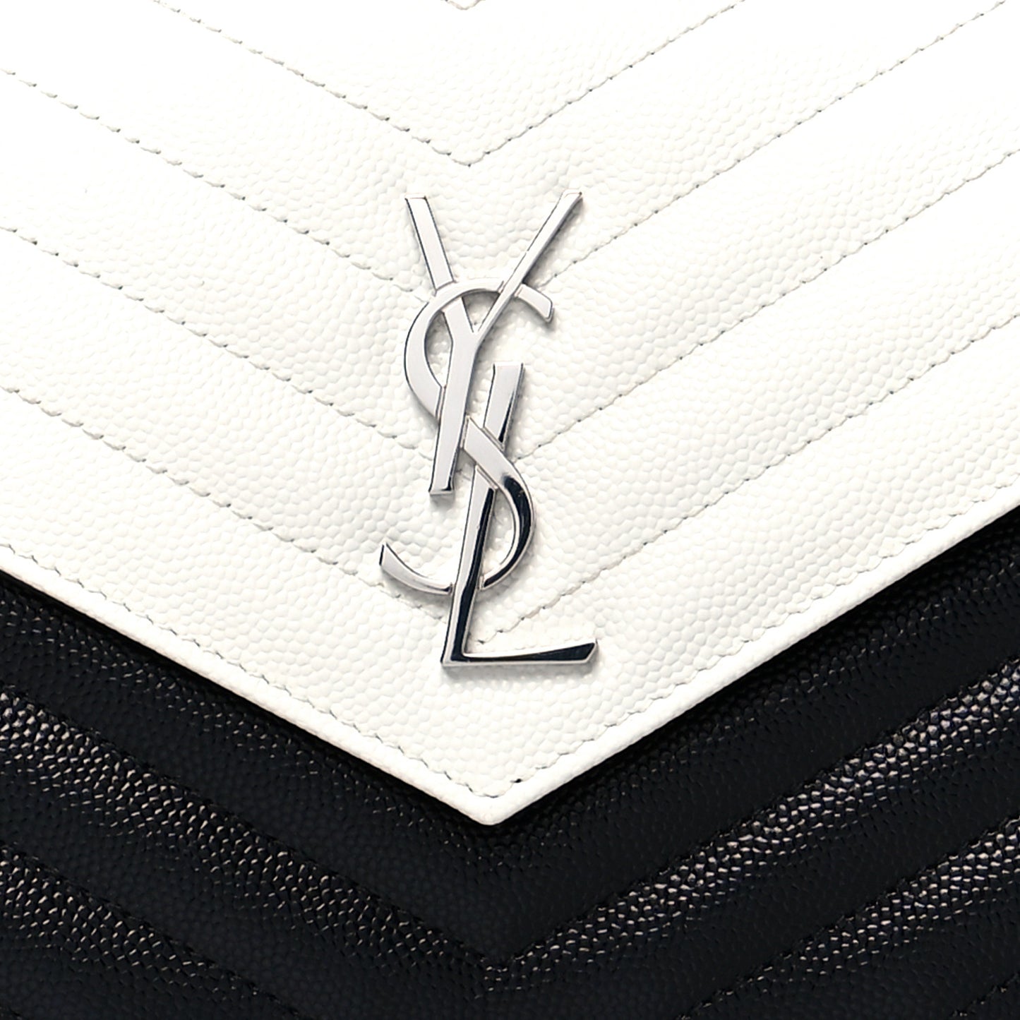 Grain De Poudre Matelasse Chevron Monogram Envelope Chain Wallet Pearl White Black
