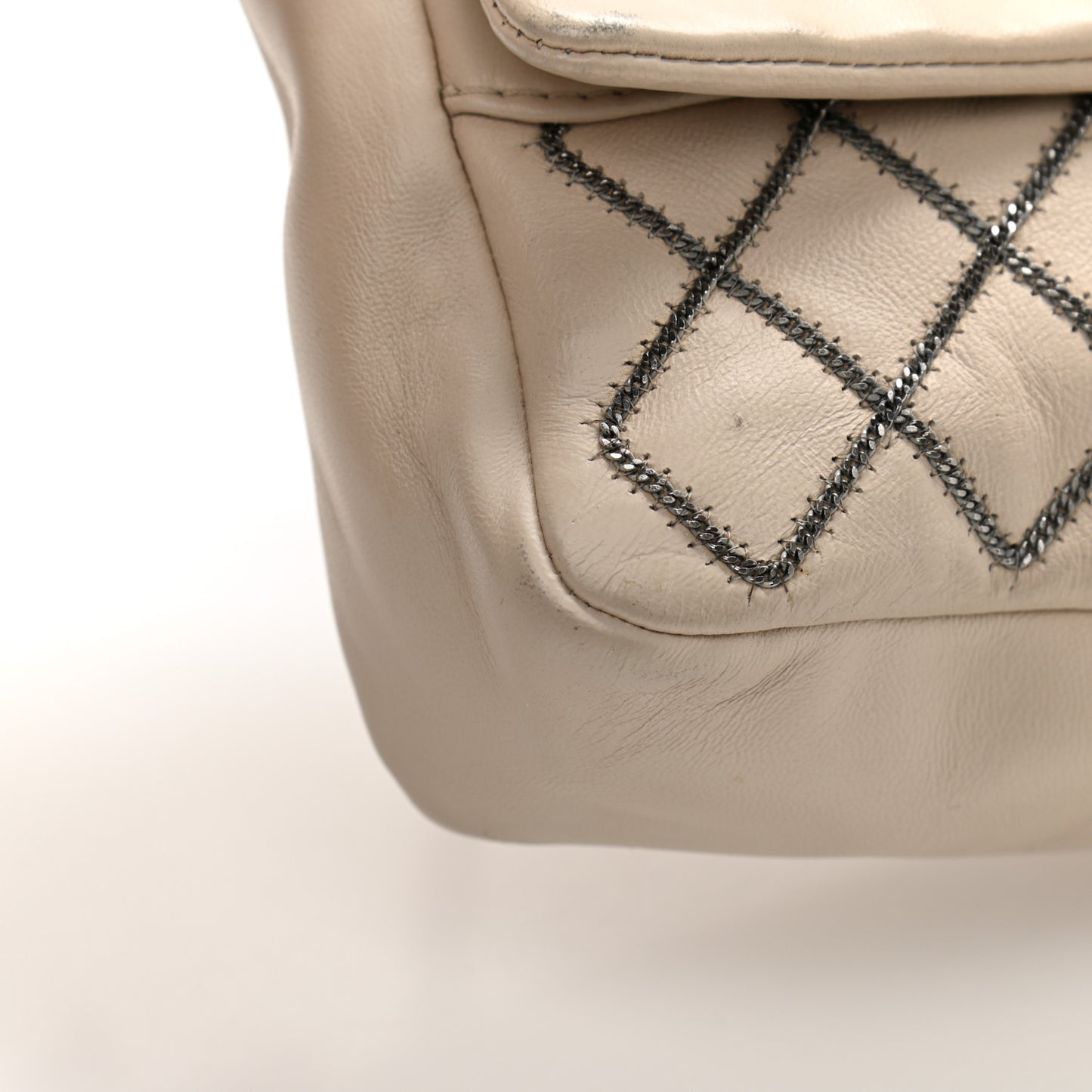 Lambskin Chain Single Flap Beige