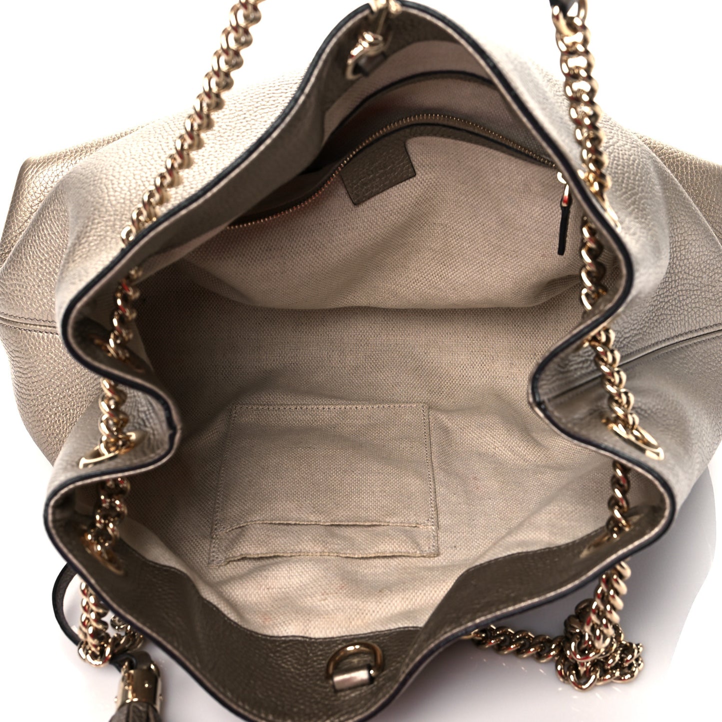 Metallic Pebbled Calfskin Medium Soho Chain Shoulder Bag Golden Beige