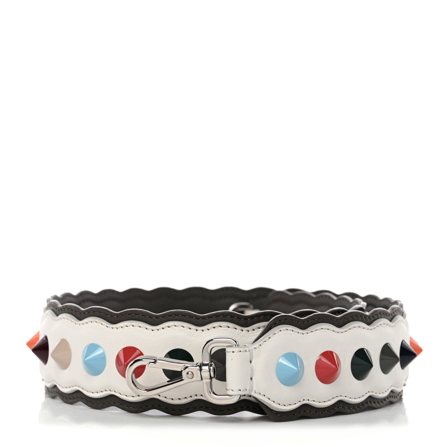 Vitello Dolce Bi-Color Scalloped Spike Studded Strap You White Ice Carbone Multicolor