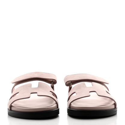 Hermes Suede Goatskin Womens Chypre Sandals 38 Rose Perle 2 of 9