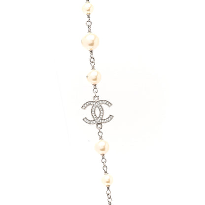 Chanel Graduated Pearl Crystal CC Long Necklace Silver 4 of 7