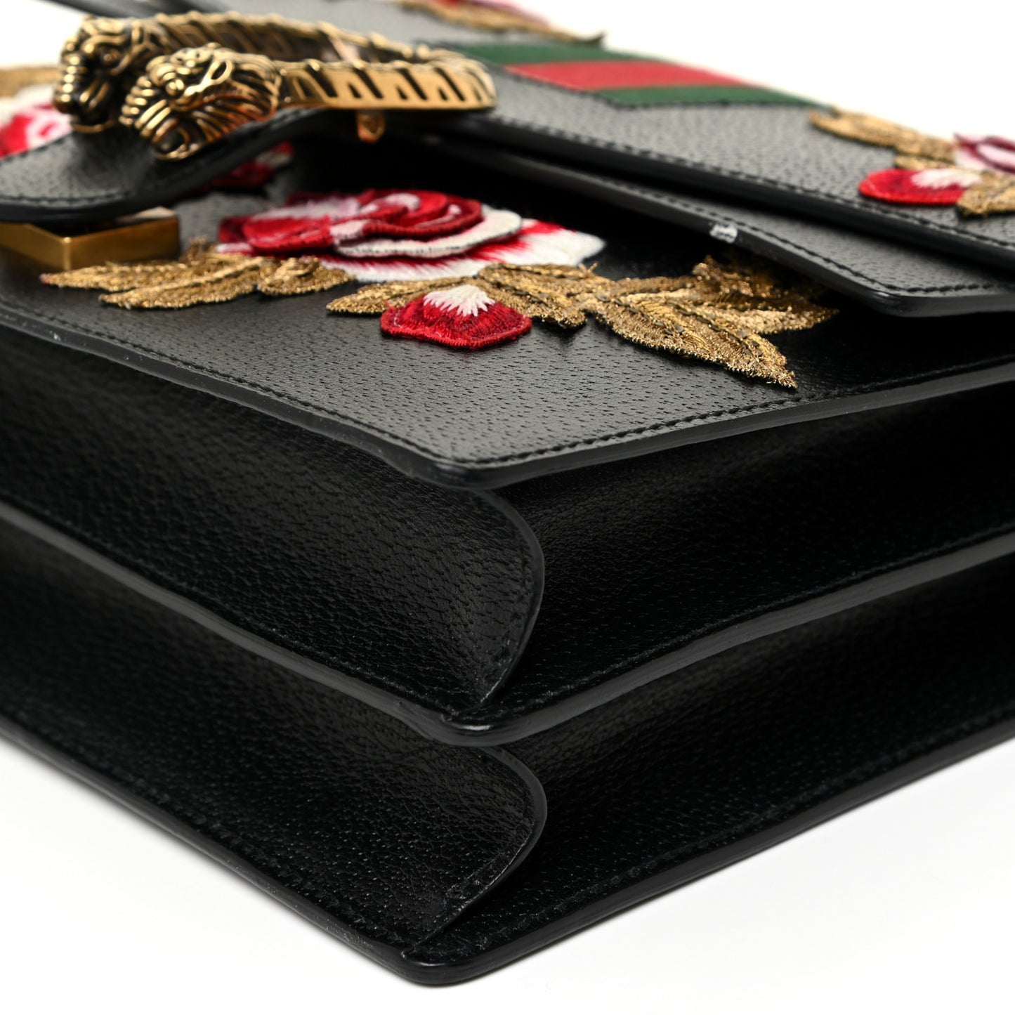 Calfskin Web Floral Embroidered Medium Dionysus Shoulder Bag Black