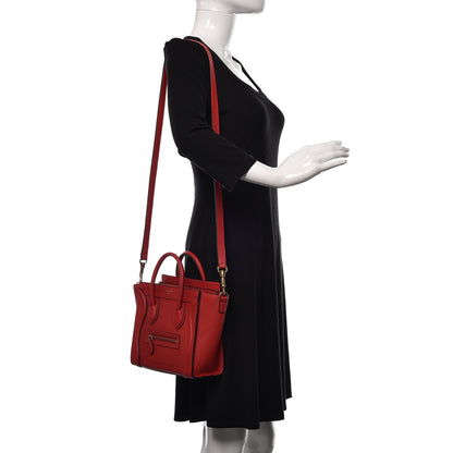 Celine Drummed Calfskin Nano Luggage Coquelicot 3 of 11