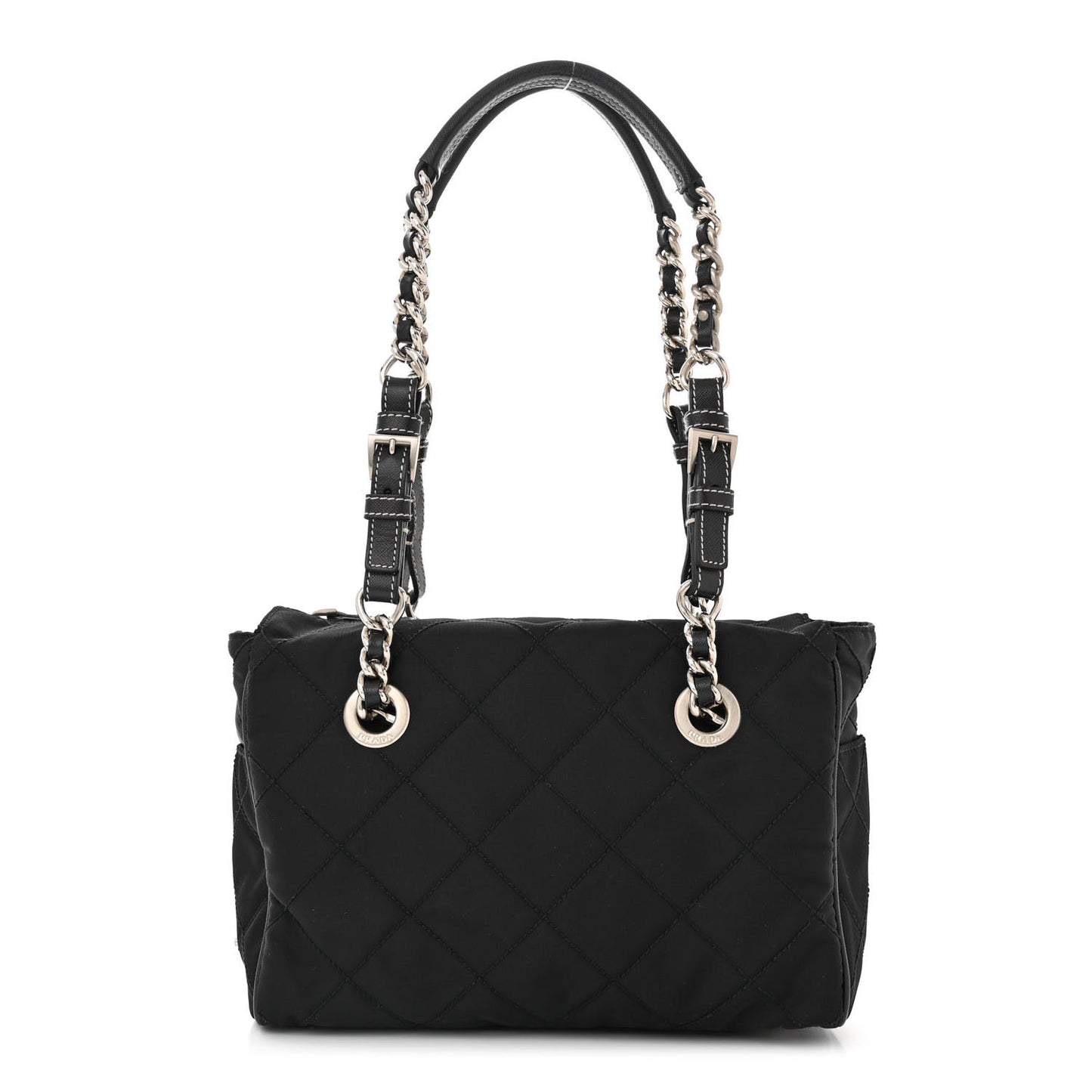 Nylon Tessuto Quilted Chain Shoulder Bag Black