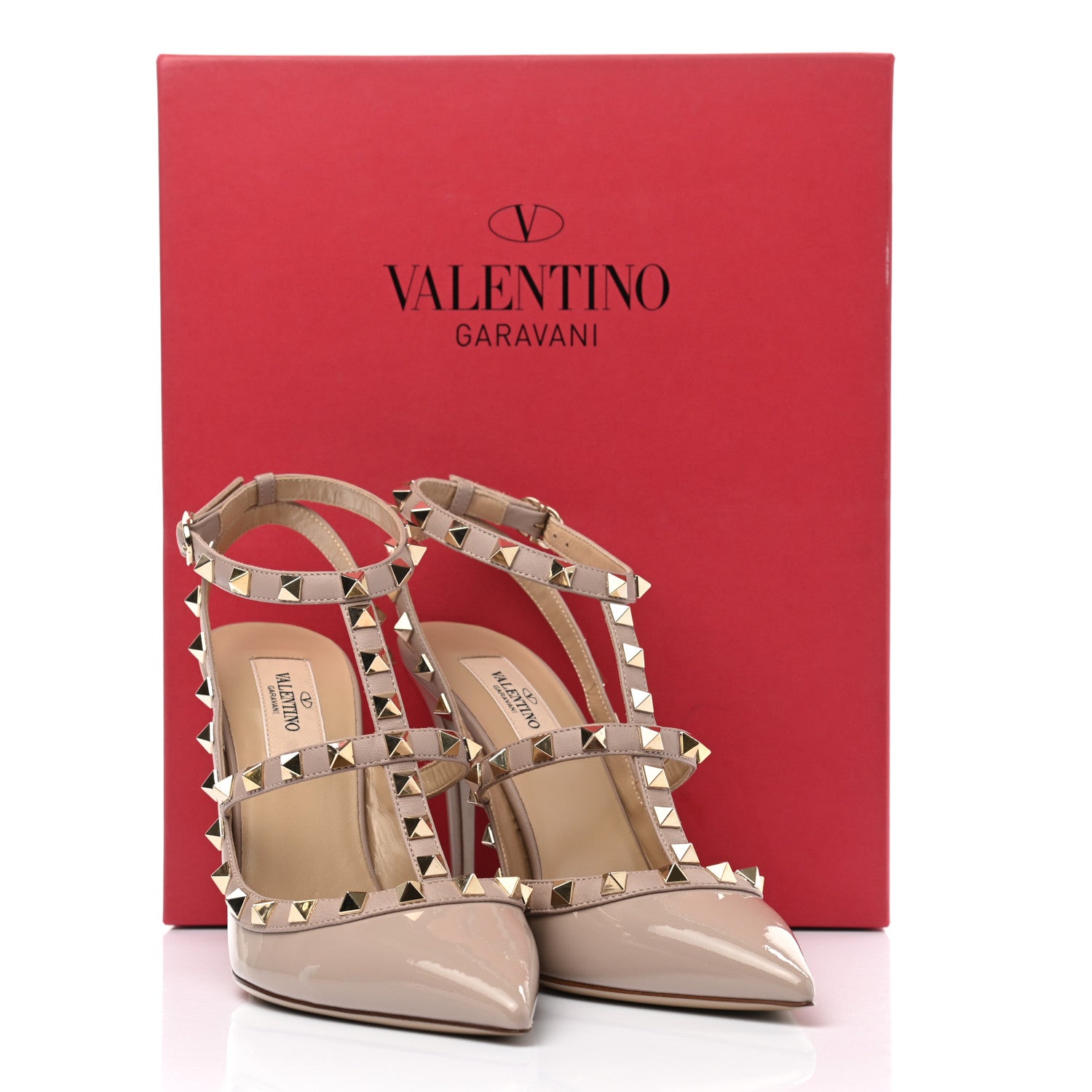 Valentino Garavani Patent Nappa Rockstud Ankle Strap 100mm Pumps 38 Poudre 19 of 19