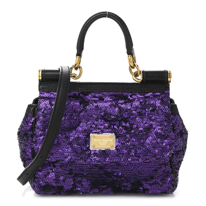 Dolce & Gabbana Sequin Small Miss Sicily Satchel Purple 1 of 9