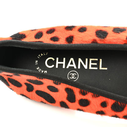 Chanel Pony Hair Lambskin Patent Cap Toe CC Ballerina Flats 37.5 Orange Black White 7 of 9
