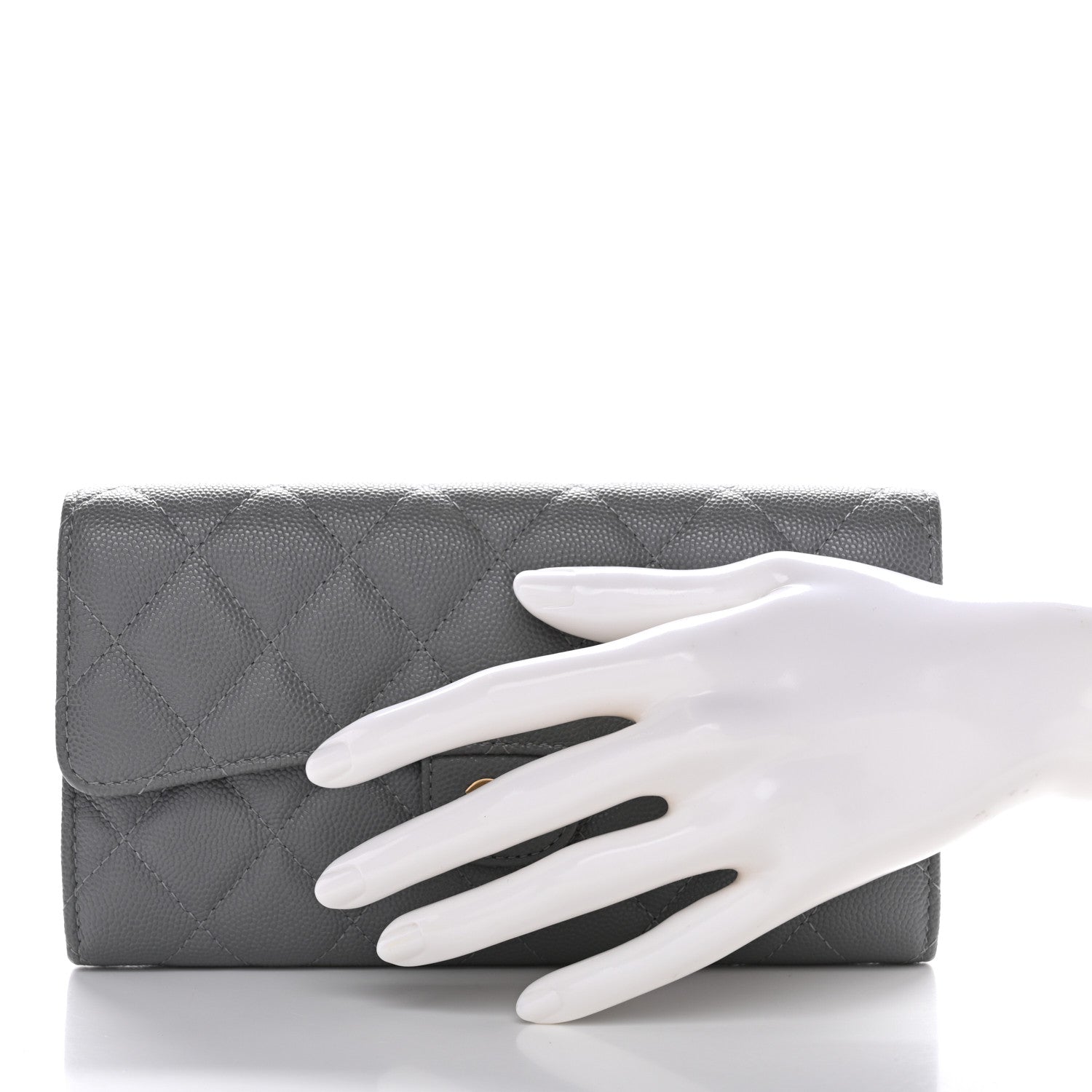 Chanel Caviar Quilted Large Gusset Flap Wallet Grey 2 of 11