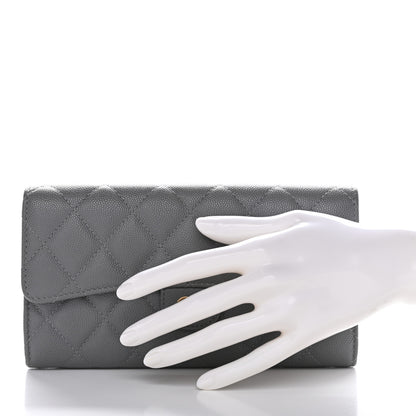 Chanel Caviar Quilted Large Gusset Flap Wallet Grey 2 of 11