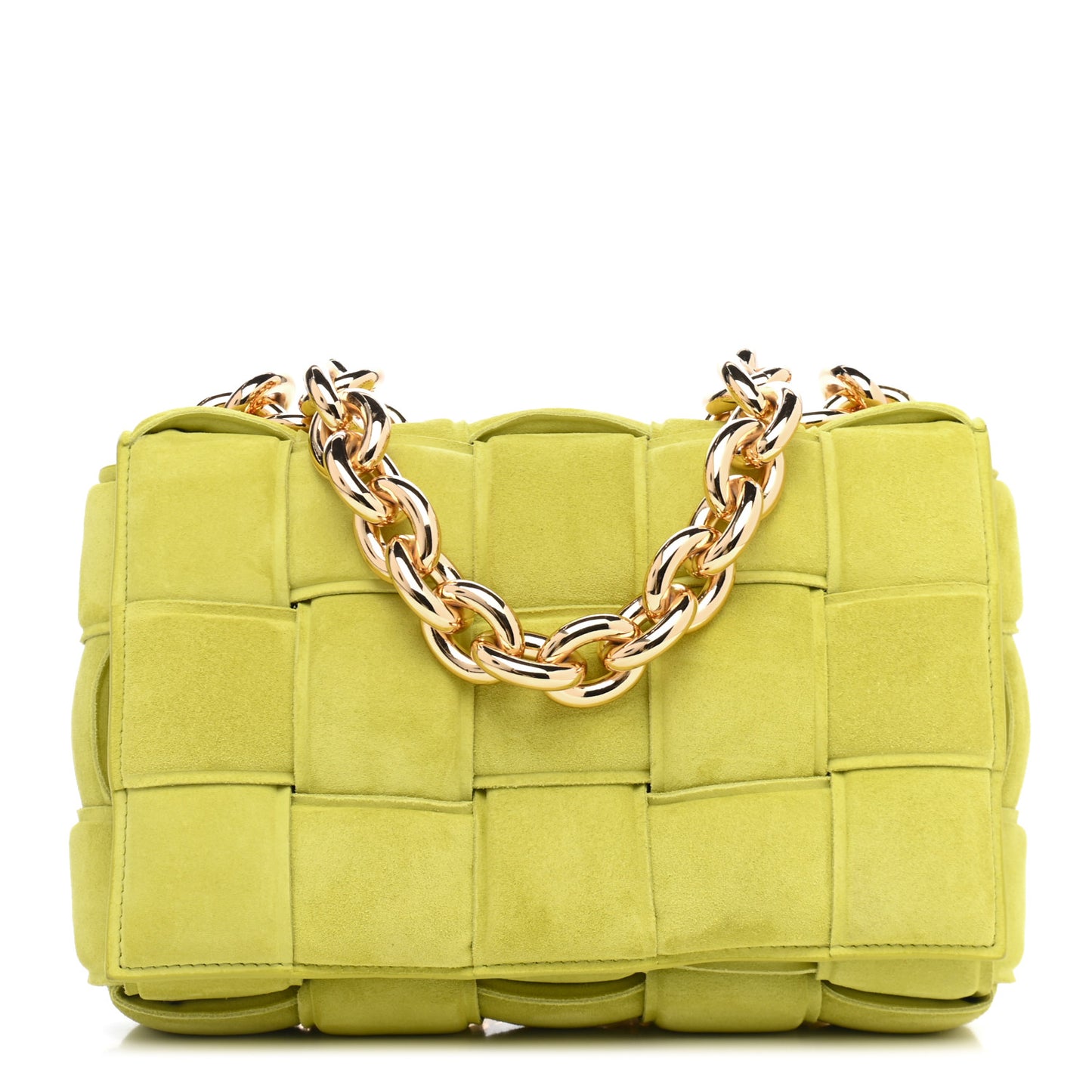 Suede Maxi Intrecciato Padded Chain Cassette Crossbody Bag Kiwi
