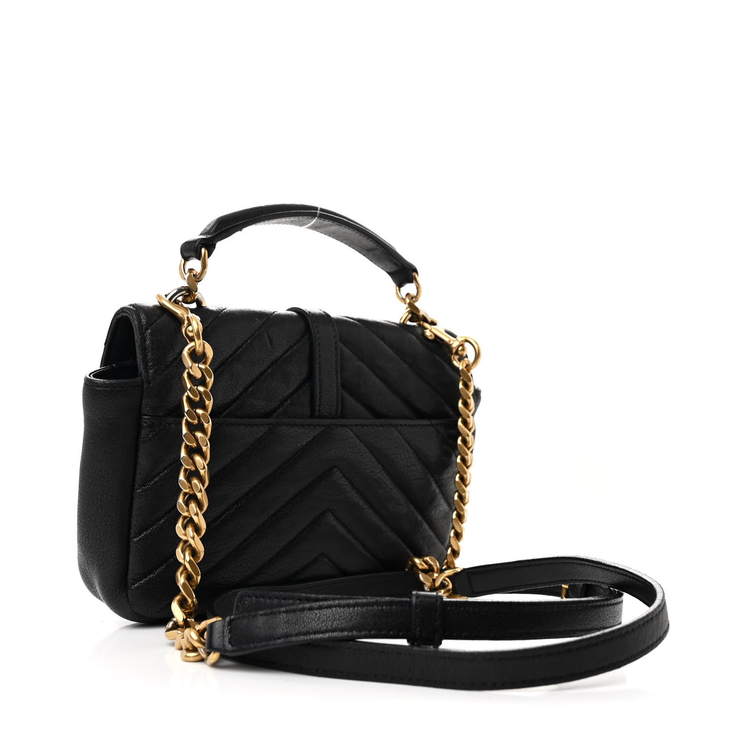 Saint Laurent Sheepskin Matelasse Chevron Monogram College Chain Wallet Black 3 of 11
