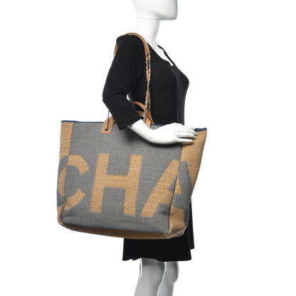 Chanel Mixed Fibers Large Maxi Shopping Bag Blue Beige 2 of 11