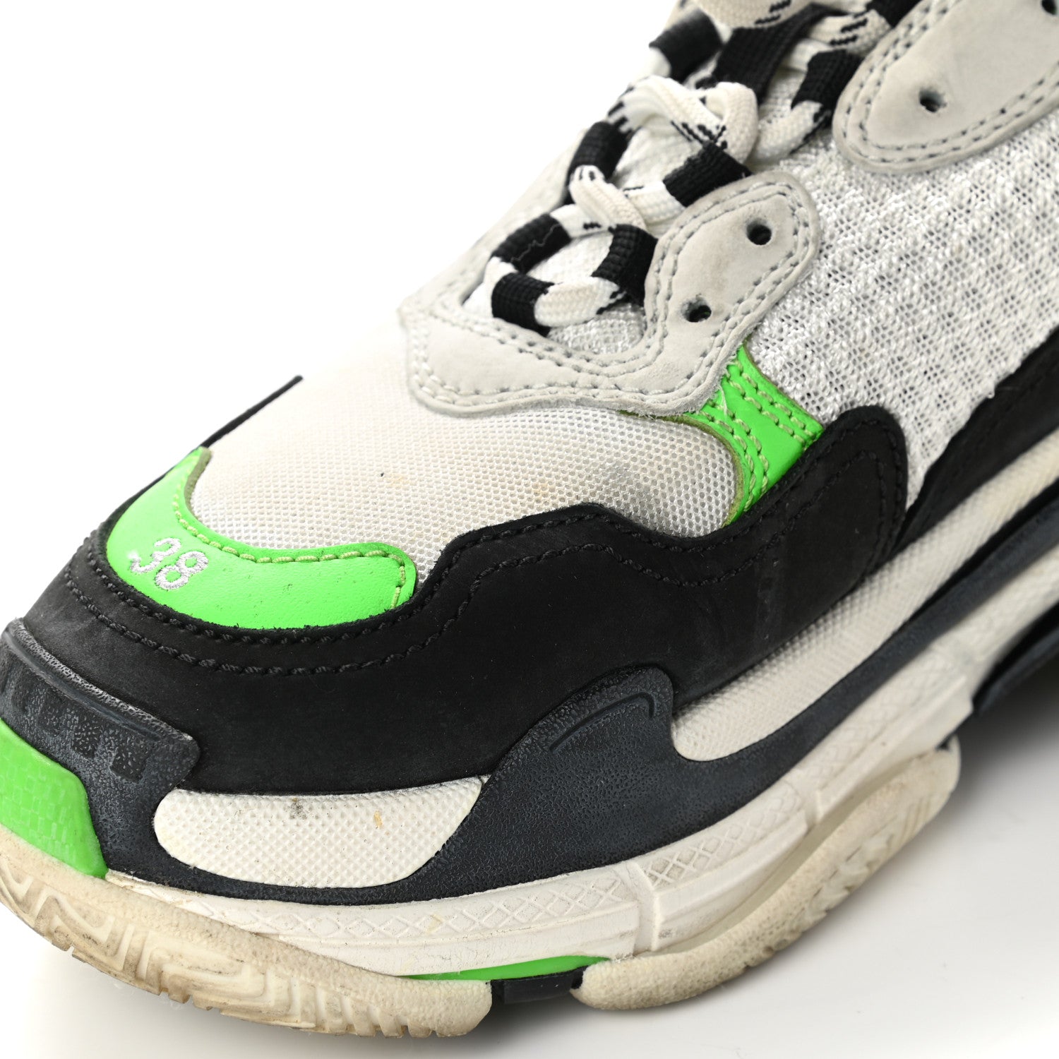 Balenciaga Fabric Mesh Womens Triple S Sneakers 38 White Green Fluo Black 10 of 17