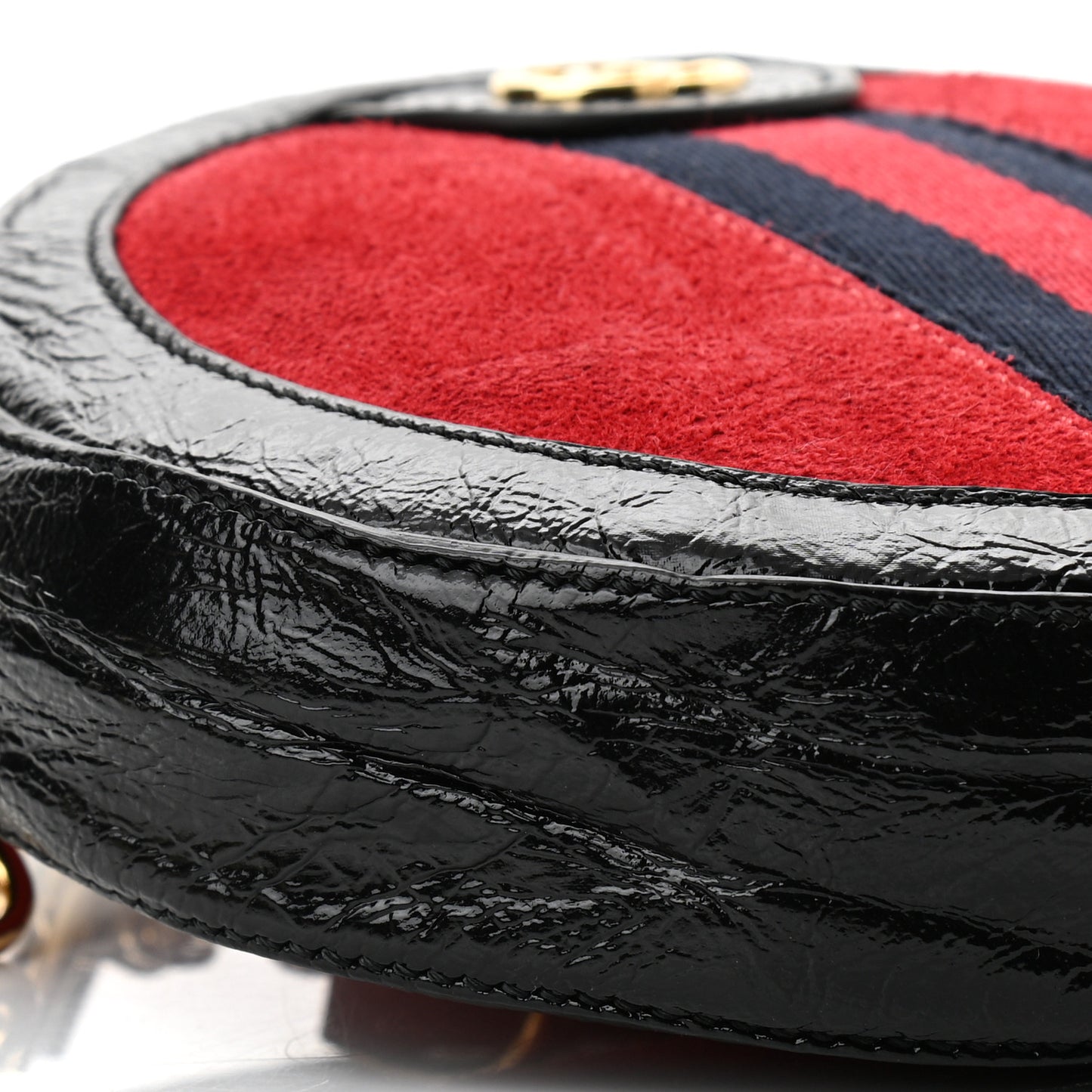 Suede Patent Web Mini Ophidia Round Shoulder Bag Hibiscus Red Black