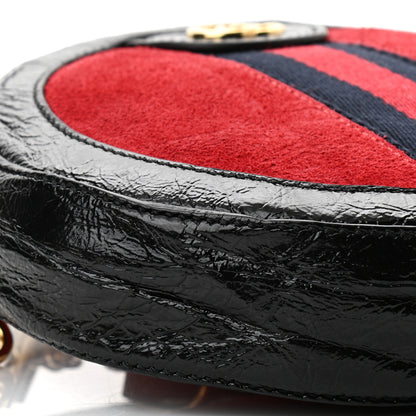 Gucci Suede Patent Web Mini Ophidia Round Shoulder Bag Hibiscus Red Black 9 of 10