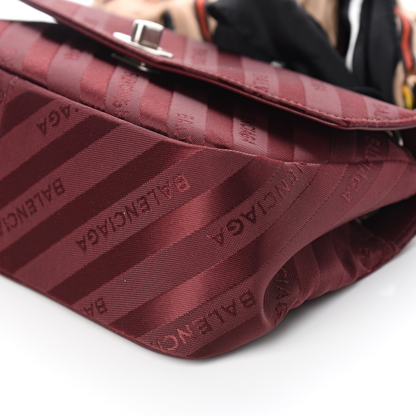 Nylon Jacquard Diagonal Logo Small Scarf Lock Chain Shoulder Bag Rouge Bordeaux Black Beige