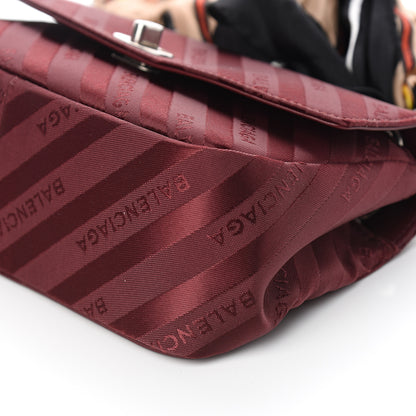 Balenciaga Nylon Jacquard Diagonal Logo Small Scarf Lock Chain Shoulder Bag Rouge Bordeaux Black Beige 9 of 10