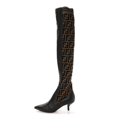Fendi Nappa Microfiber Fabric FF Rockoko Thigh High Boots 37 Ebano Tobacco Black 1 of 8