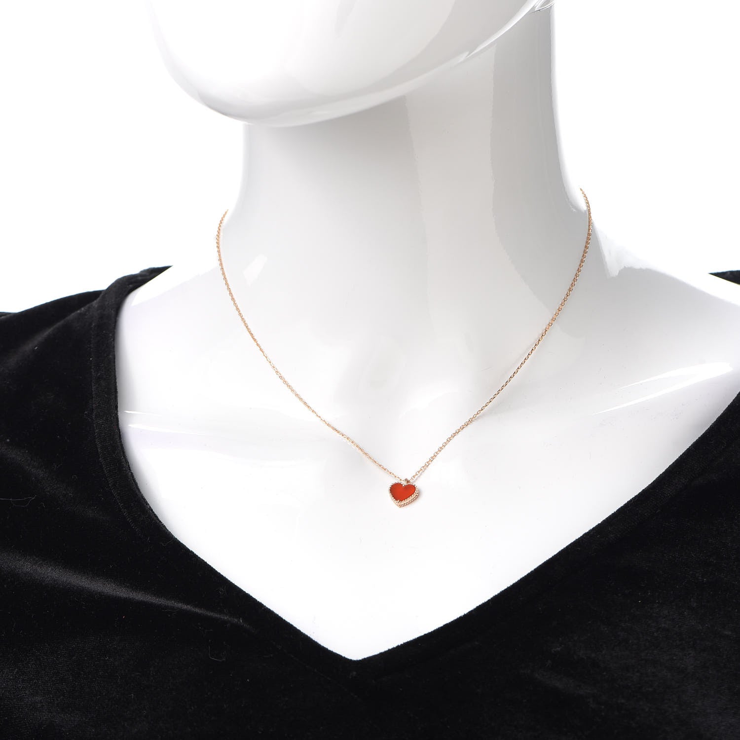 Van Cleef & Arpels 18K Rose Gold Carnelian Sweet Alhambra Heart Pendant Necklace 2 of 7