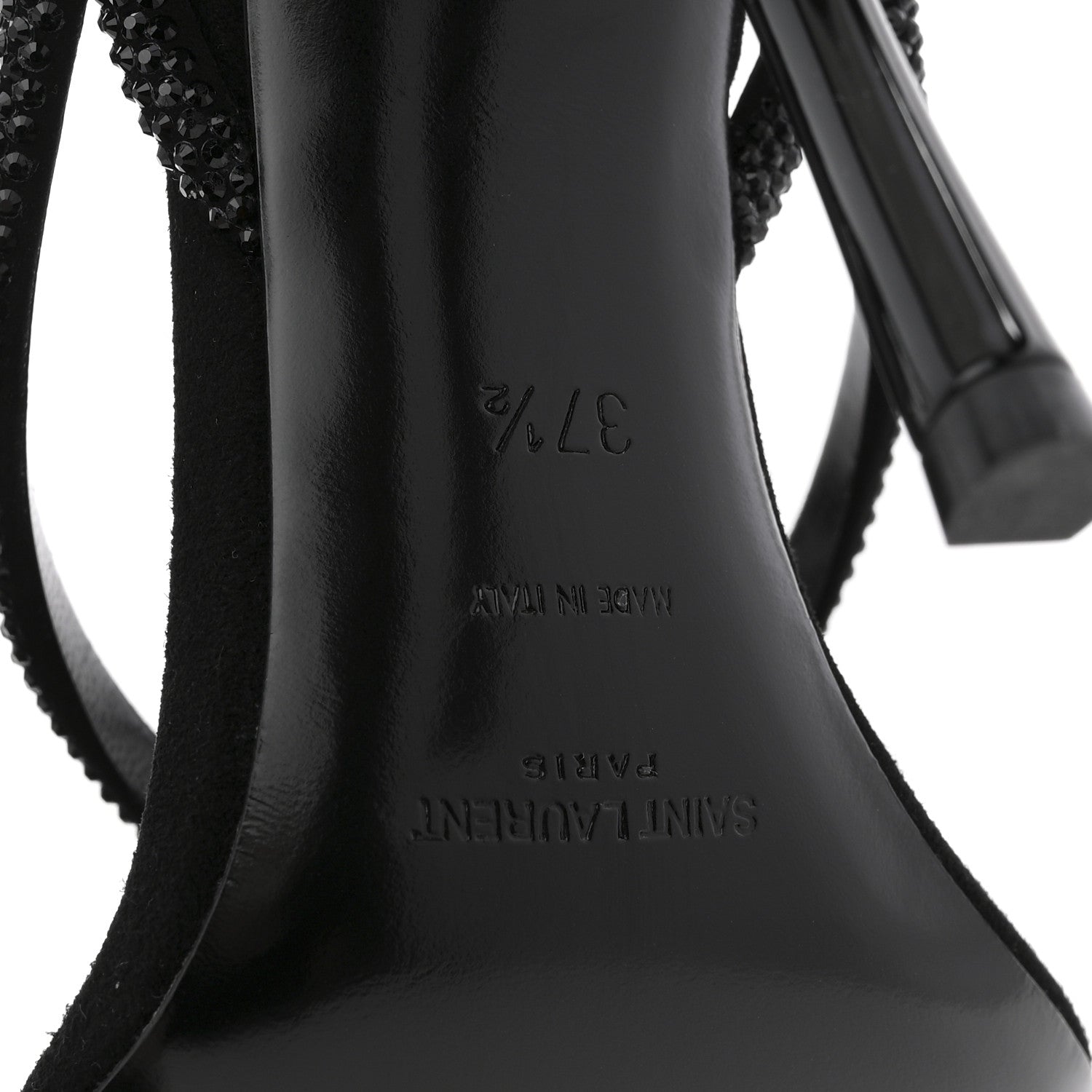 Saint Laurent Crystal Suede Calfskin Nadja 105 Ankle Strap Sandals 37.5 Black 7 of 10