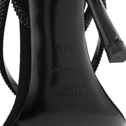 Saint Laurent Crystal Suede Calfskin Nadja 105 Ankle Strap Sandals 37.5 Black 7 of 10