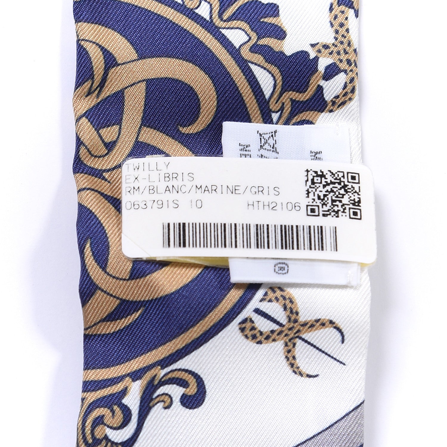 Hermes Silk Ex-Libris Twilly White Marine Gris 4 of 4