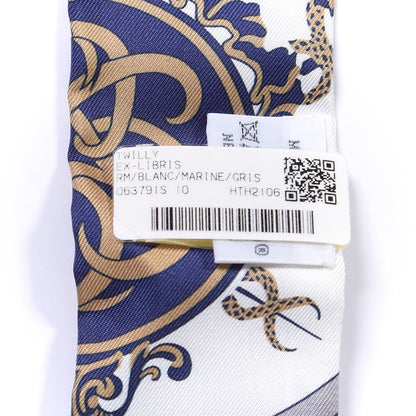 Hermes Silk Ex-Libris Twilly White Marine Gris 4 of 4