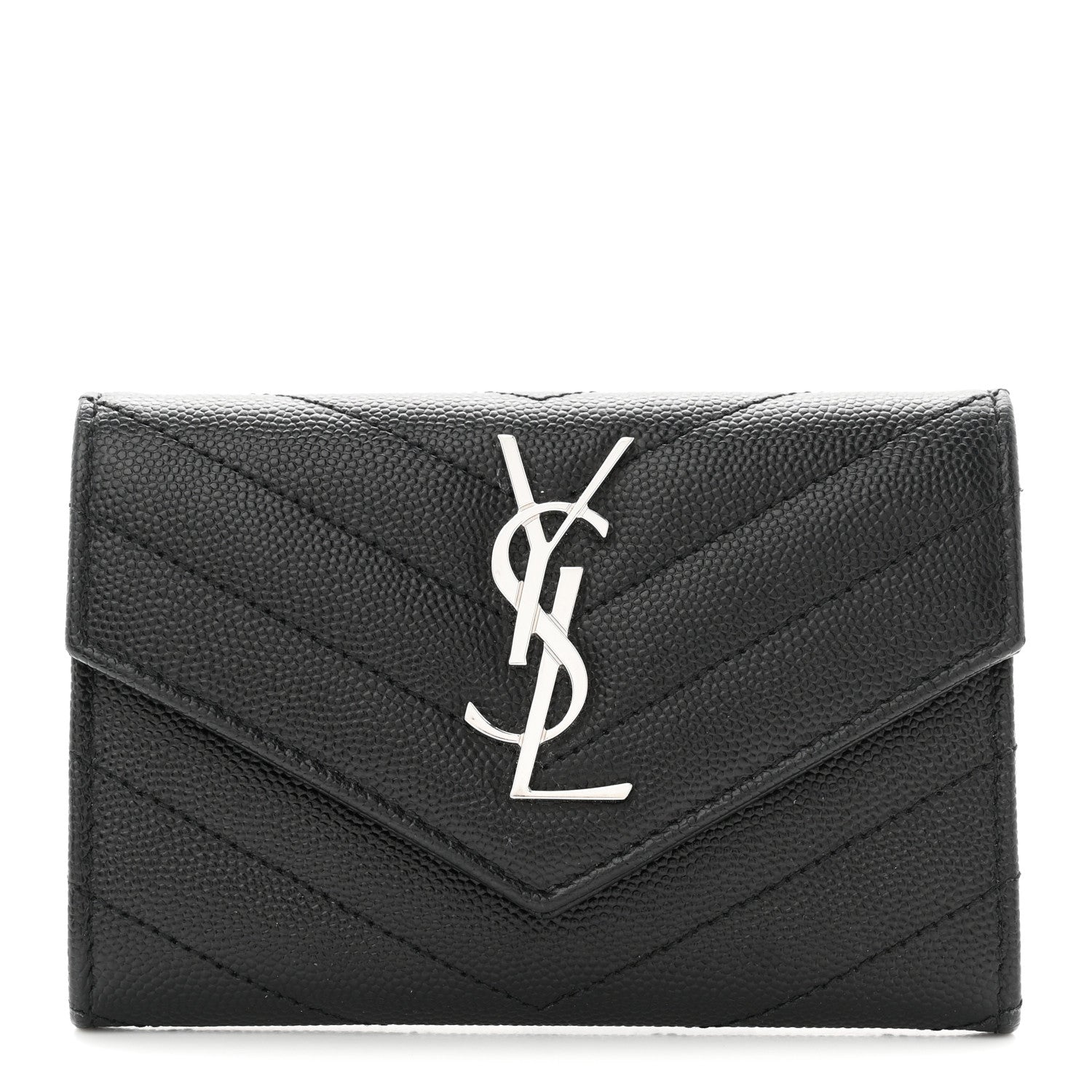Saint Laurent Grain De Poudre Matelasse Chevron Small Monogram Envelope Wallet Black 1 of 7