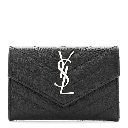 Saint Laurent Grain De Poudre Matelasse Chevron Small Monogram Envelope Wallet Black 1 of 7