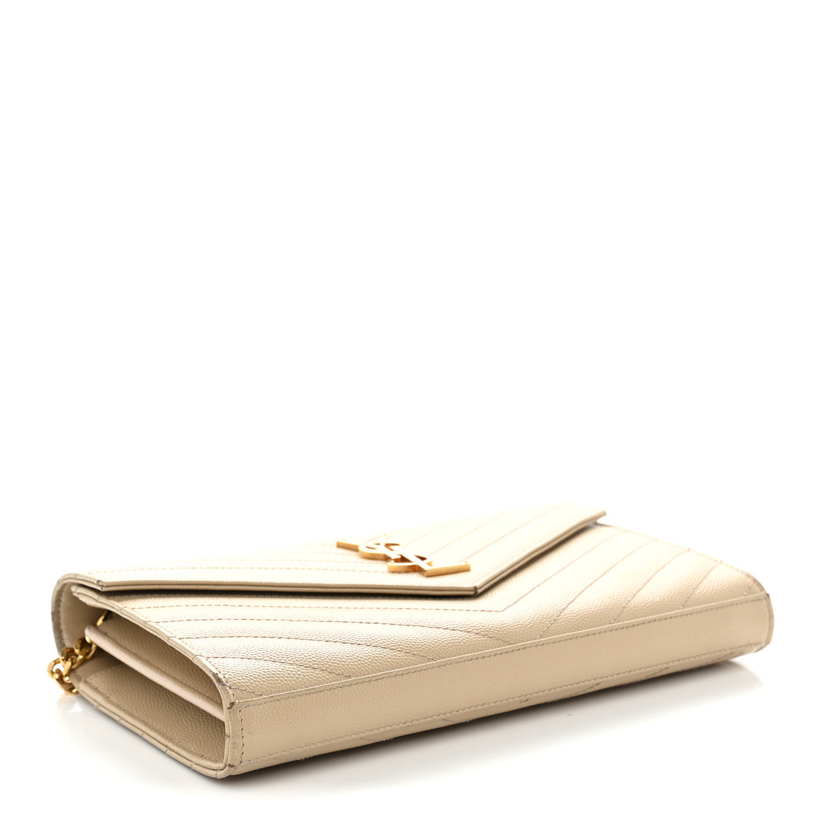Saint Laurent Grain De Poudre Matelasse Chevron Monogram Chain Wallet Nude Powder 4 of 15