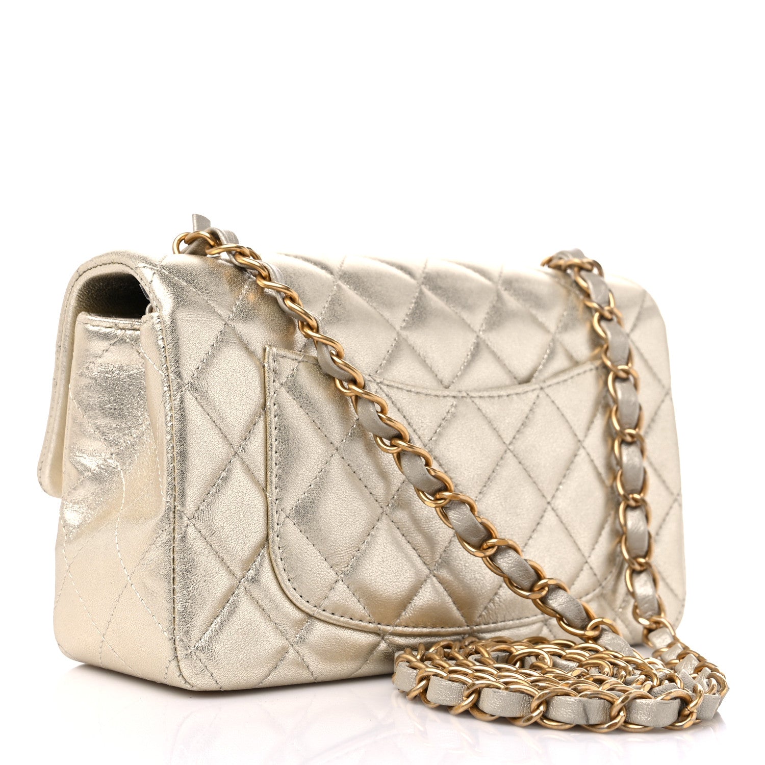 Chanel Metallic Lambskin Quilted Mini Rectangular Flap Gold 3 of 9